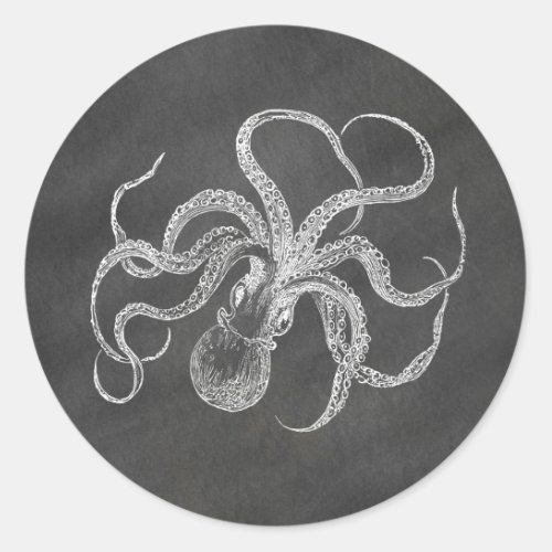 Vintage Octopus Chalkboard Background Template Classic Round Sticker