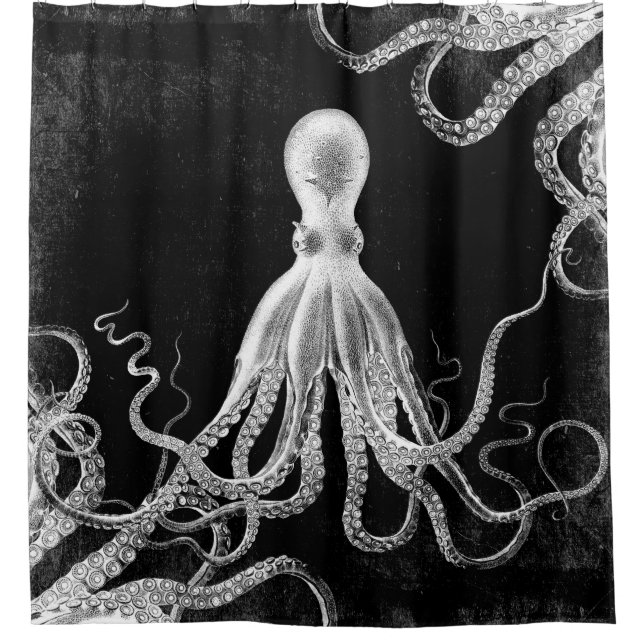 Vintage Octopus Dark Shower Curtain (Front)