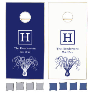 Vintage Octopus DIY All Colors Blue White Cornhole Set