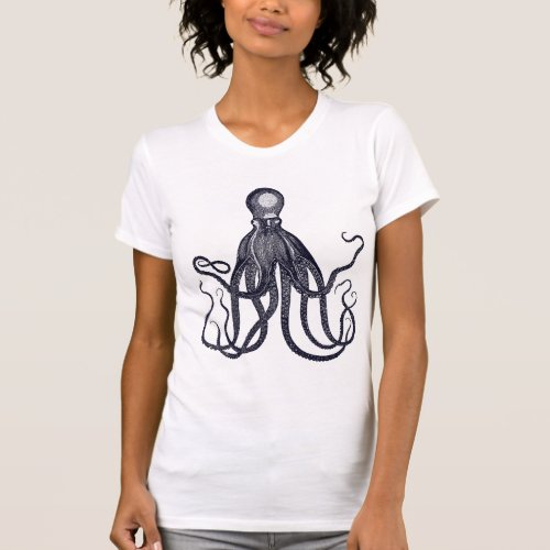 Vintage Octopus Etching Kraken Nautical T_Shirt
