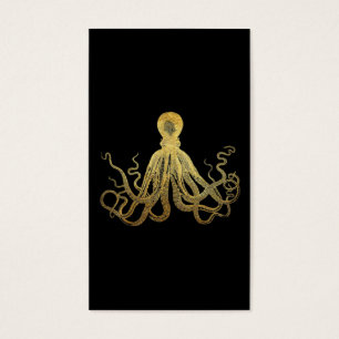 Vintage Octopus Gold Black Ink Coastal Nautical