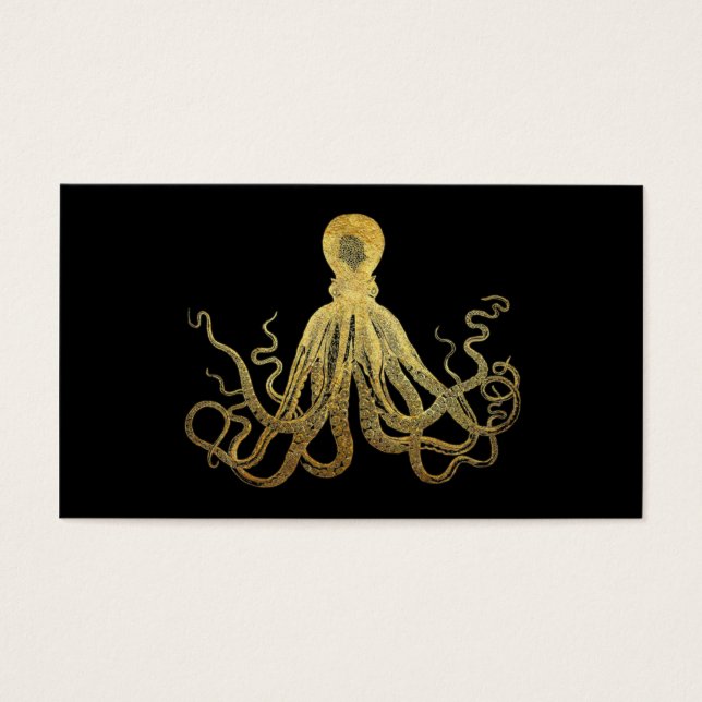 Vintage Octopus Gold Black Ink Coastal Nautical (Front)