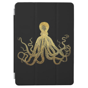 Vintage Octopus Gold Black Ink Coastal Nautical iPad Air Cover