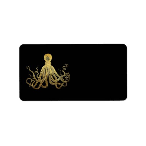 Vintage Octopus Gold Black Ink Coastal Nautical Label