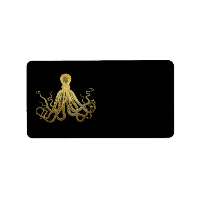 Vintage Octopus Gold Black Ink Coastal Nautical Label | Zazzle