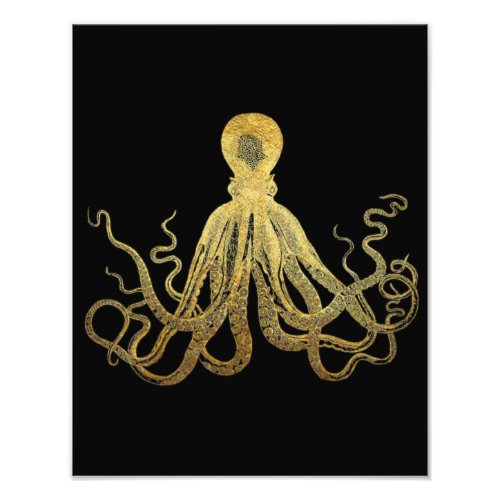 Vintage Octopus Gold Black Ink Coastal Nautical Ph Photo Print