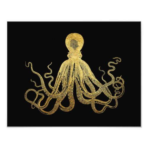 Vintage Octopus Gold Black Ink Coastal Nautical Photo Print