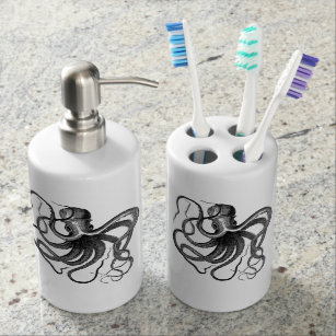 Octopus Bath Accessory Sets Zazzle Vintage Octopus Ilration Bathroom Set