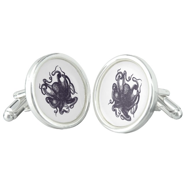 Vintage Octopus Illustration Cufflinks (Angled)