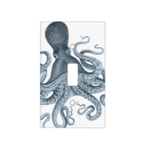 Vintage Octopus Illustration in Blue Grey Light Switch Cover