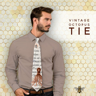 Vintage Octopus Illustration Neck Tie
