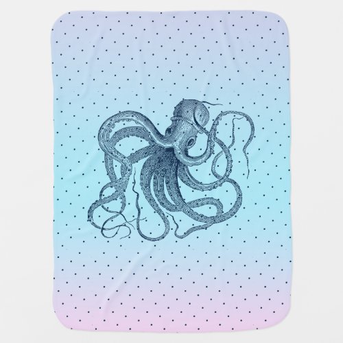 Vintage Octopus Illustration Ombre Background Baby Blanket