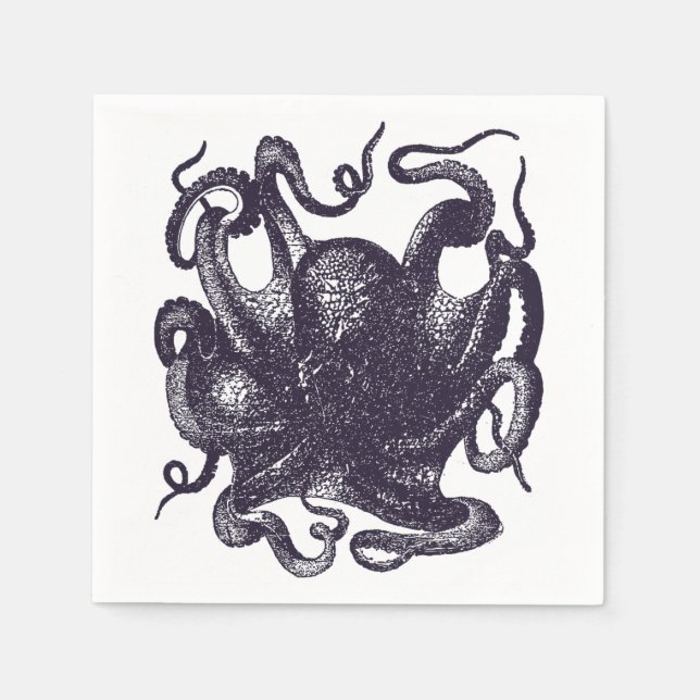Vintage Octopus Illustration Paper Napkins (Front)