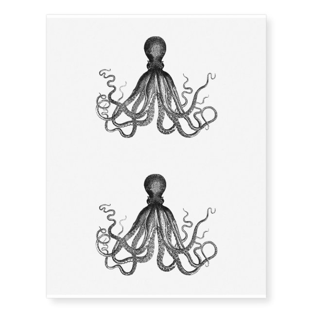 Vintage Octopus Illustration Temporary Tattoos (Front)