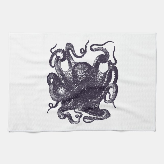 Vintage Octopus Illustration Towel (Horizontal)