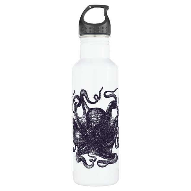 Vintage Octopus Illustration Water Bottle (Front)
