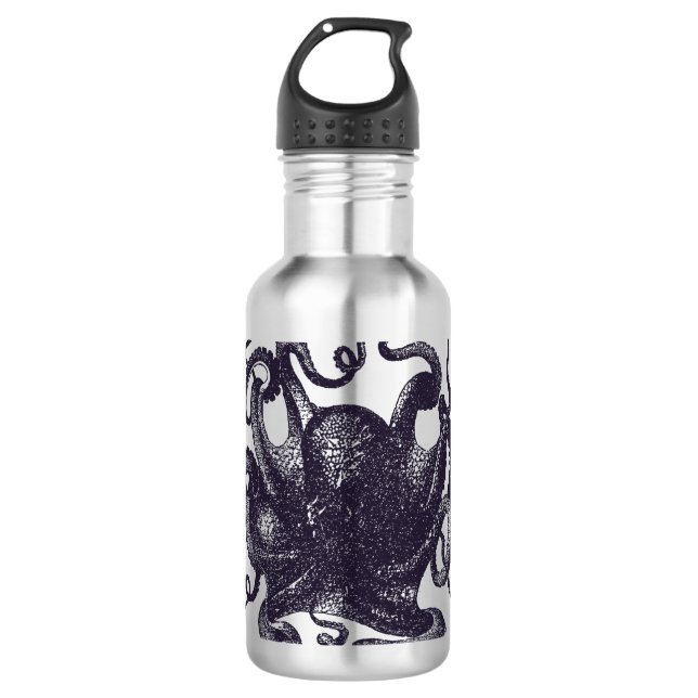 Vintage Octopus Illustration Water Bottle (Front)