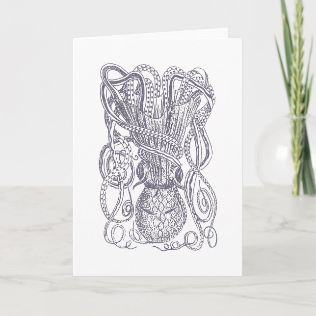 Vintage Octopus Kraken Illustration Minimalist Card (Front)