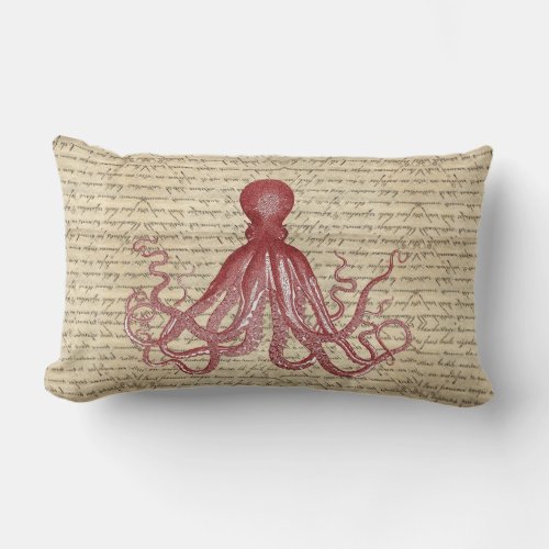 Vintage octopus lumbar pillow