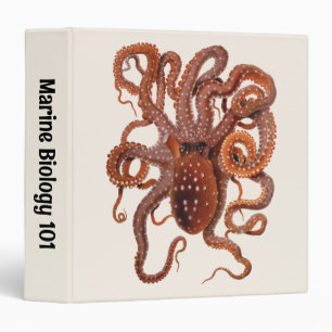 Vintage Octopus Macropus, Marine Aquatic Animals 3 Ring Binder