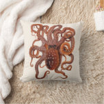 Vintage Octopus Macropus, Marine Aquatic Animals Throw Pillow