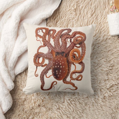 Vintage Octopus Macropus Marine Aquatic Animals Throw Pillow