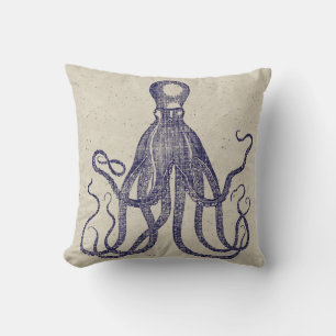 Vintage Octopus Marine Biology Illustration Throw Pillow