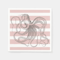 Vintage Octopus Nautical Pink Stripes