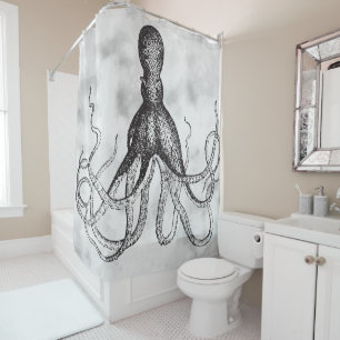 Vintage Octopus on Antique Background Shower Curtain