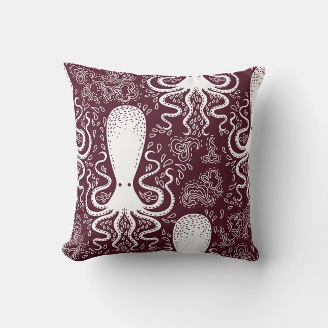 vintage Octopus pattern. Throw Pillow (Front)