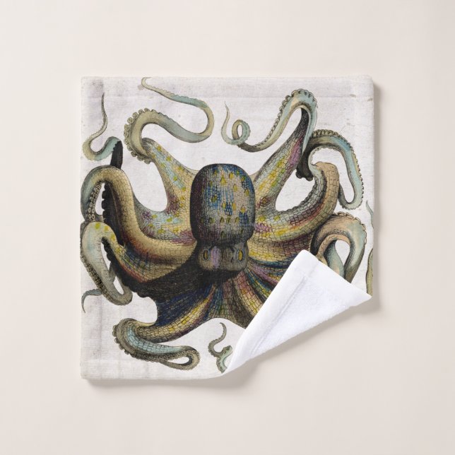 Vintage Octopus Print Bathroom Towel Set (Wash Cloth)