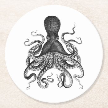 Vintage Octopus Round Paper Coaster by WaywardMuse at Zazzle