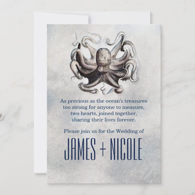 Vintage Octopus Sea Salt Beach Wedding Invitations (Front)