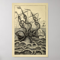 Vintage Octopus Ship Art Print