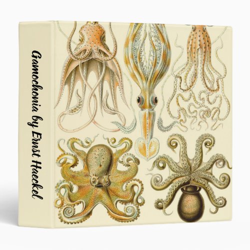 Vintage Octopus Squid Gamochonia by Ernst Haeckel 3 Ring Binder