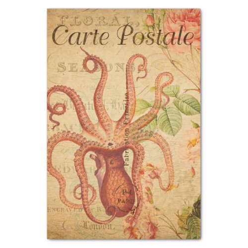 Vintage Octopus Squid Marine Life Animal French Tissue Paper