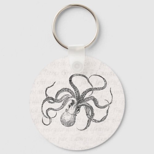 Vintage Octopus Template with Antique Text Keychain