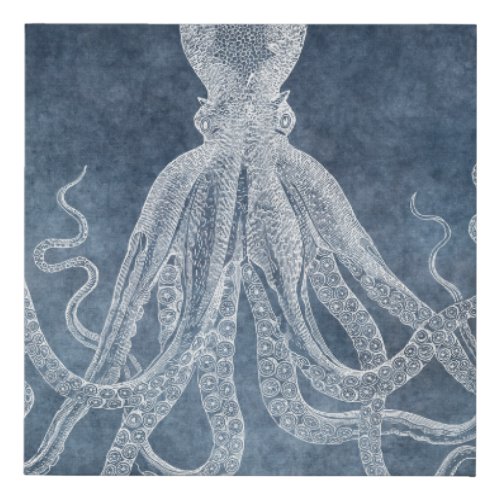 Vintage Octopus Twilight Blue Denim Watercolor Faux Canvas Print