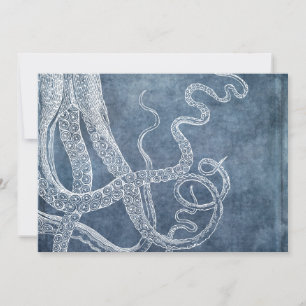 Vintage Octopus Twilight Blue Denim Watercolor Invitation