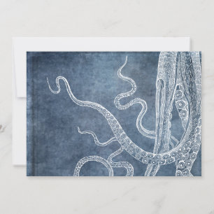 Vintage Octopus Twilight Blue Denim Watercolor Invitation