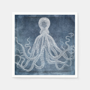 Vintage Octopus Twilight Blue Denim Watercolor Napkins