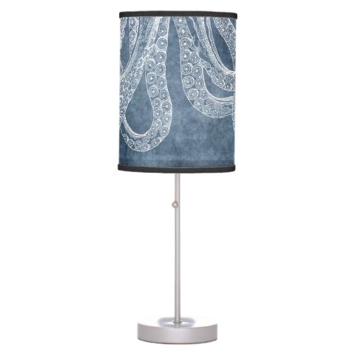 Vintage Octopus Twilight Blue Denim Watercolor Table Lamp