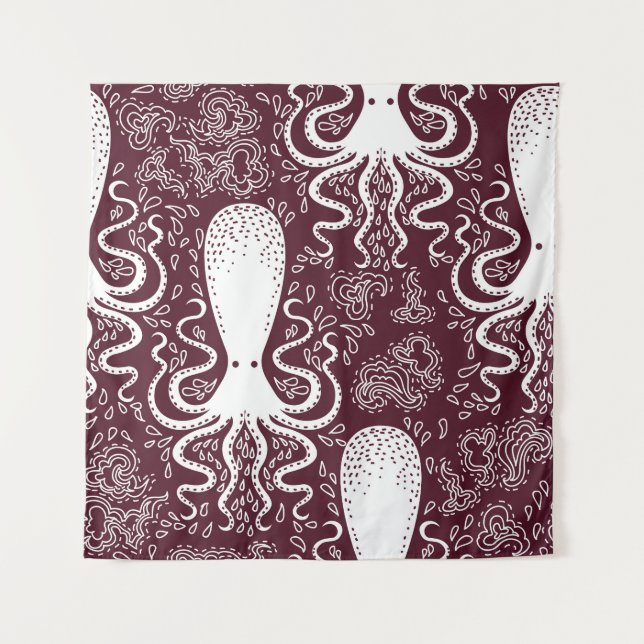 Vintage Octopus: Underwater Pattern Splendor Tapestry (Front)