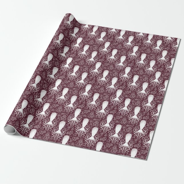 Vintage Octopus: Underwater Pattern Splendor Wrapping Paper (Unrolled)