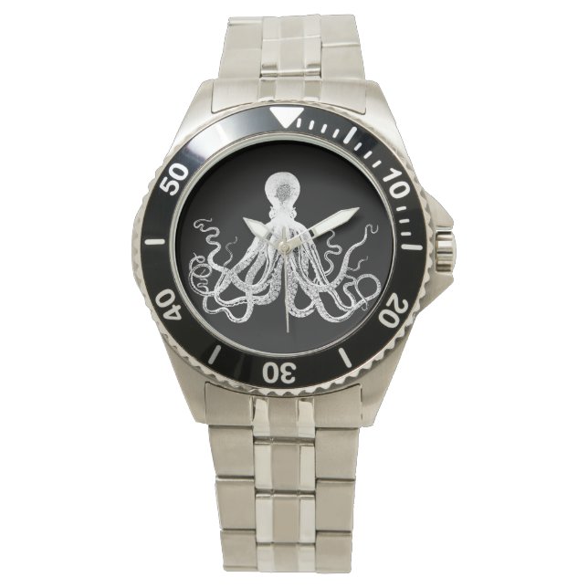 Vintage Octopus White on Black Watch (Front)