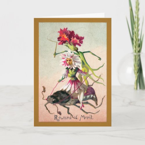 Vintage Odd Flowers Riding a Bug Customizable Card