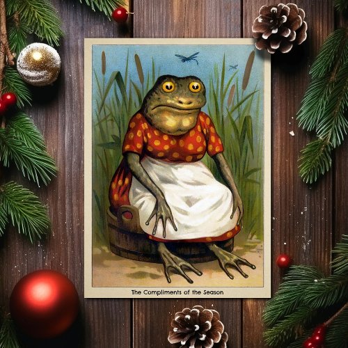 Vintage Odd Frog Lady Christmas Card