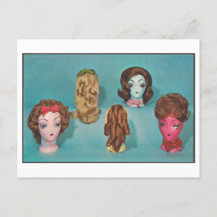 Vintage Oddity Mannequin Heads with Wigs Postcard