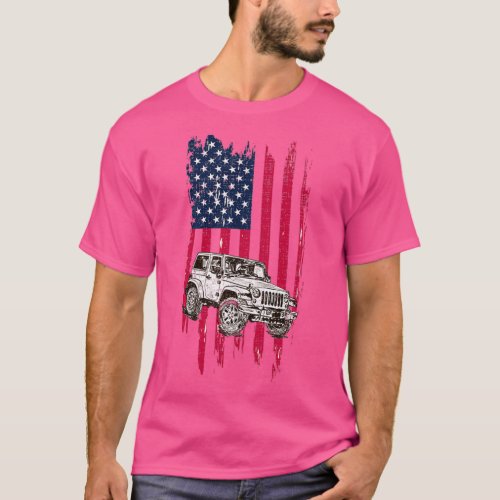 Vintage Off Road 4x4 Driving American Flag  T_Shirt