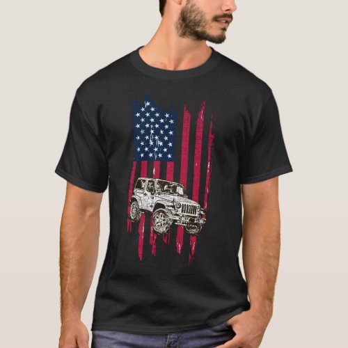Vintage Off Road 4x4 Driving American Flag T_Shirt